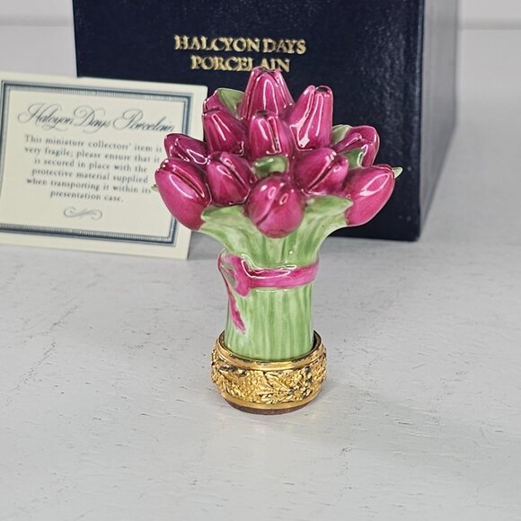 Halcyon Days Porcelain Tulip Flower Bouquet Desk Seal Miniature Figurine 1991 RA - Picture 7 of 12